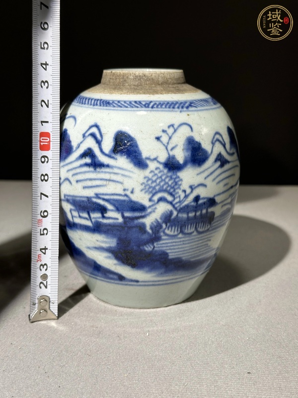 古玩陶瓷山水紋青花罐真品鑒賞圖