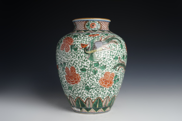 陶瓷晚清·五彩凤凰牡丹纹太白罐拍卖，当前价格1356元