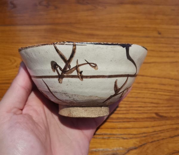 古玩陶瓷元末明初·白地黑花茶碗拍賣,當前價格200元
