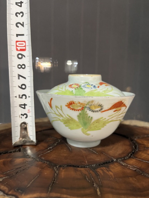 古玩陶瓷民國粉彩花卉詩文蓋碗拍賣,當前價格450元
