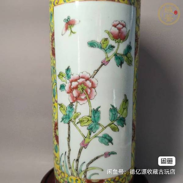 古玩陶瓷花蝶紋粉彩帽筒真品鑒賞圖