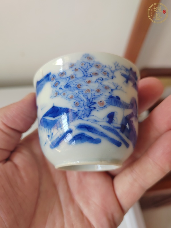 古玩陶瓷青花釉里紅漁樵耕讀圖仰鐘杯真品鑒賞圖