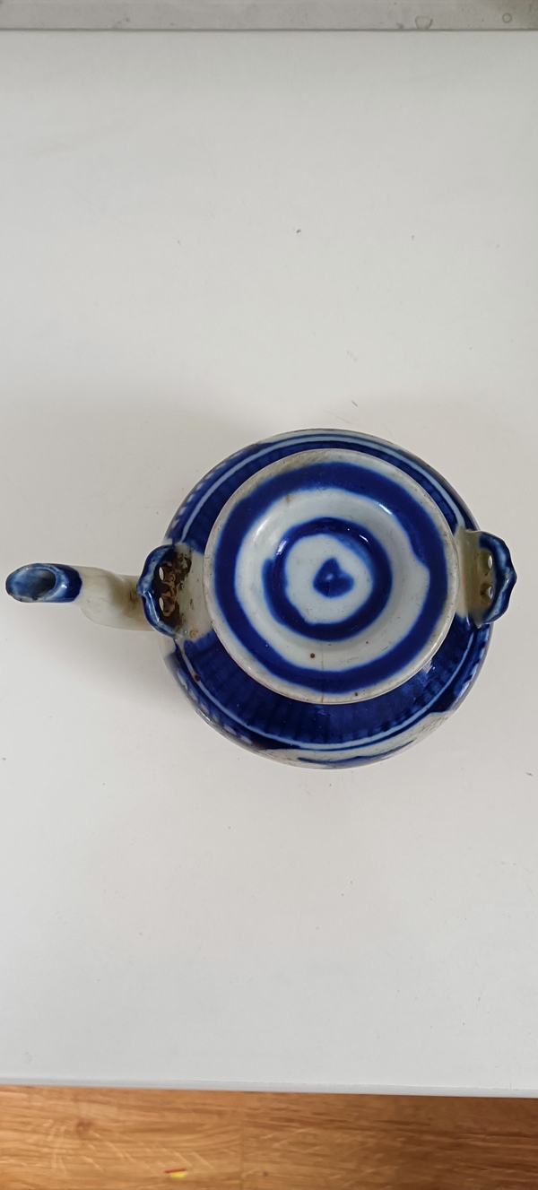 古玩陶瓷晚清青花提梁壺(沒有蓋、壸嘴掉粘)拍賣,當前價格188元