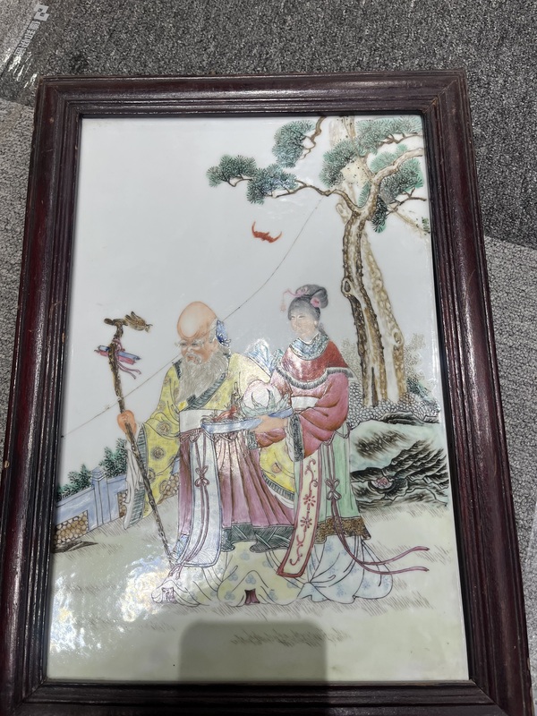 古玩陶瓷粉彩麻姑獻壽圖瓷板拍賣,當前價格3500元