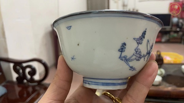 古玩陶瓷晚明鐵線描青花碗真品鑒賞圖