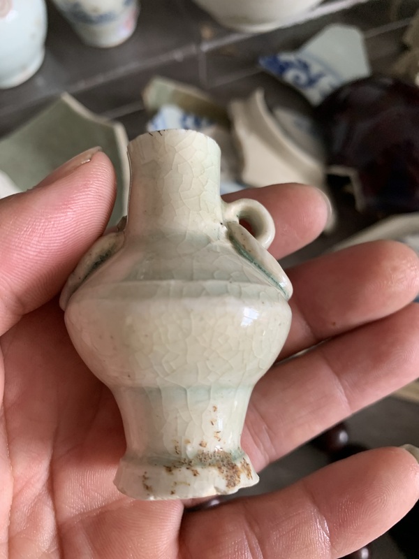 古玩陶瓷湖田窯雙環耳瓶標本拍賣,當前價格5000元