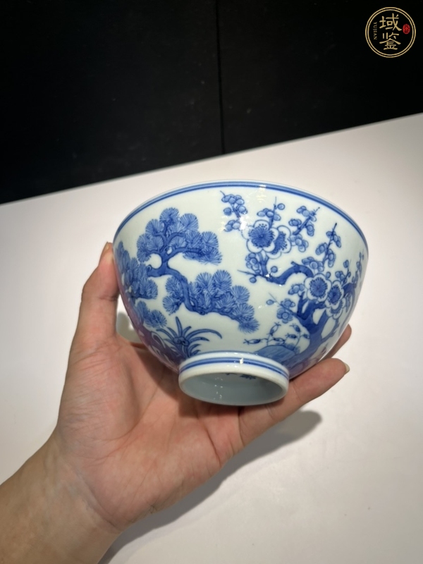 古玩陶瓷青花歲寒三友圖蓮子碗，模糊，偏老真品鑒賞圖