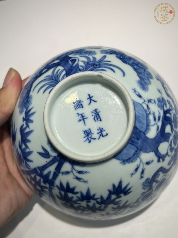 古玩陶瓷青花歲寒三友圖蓮子碗，模糊，偏老真品鑒賞圖