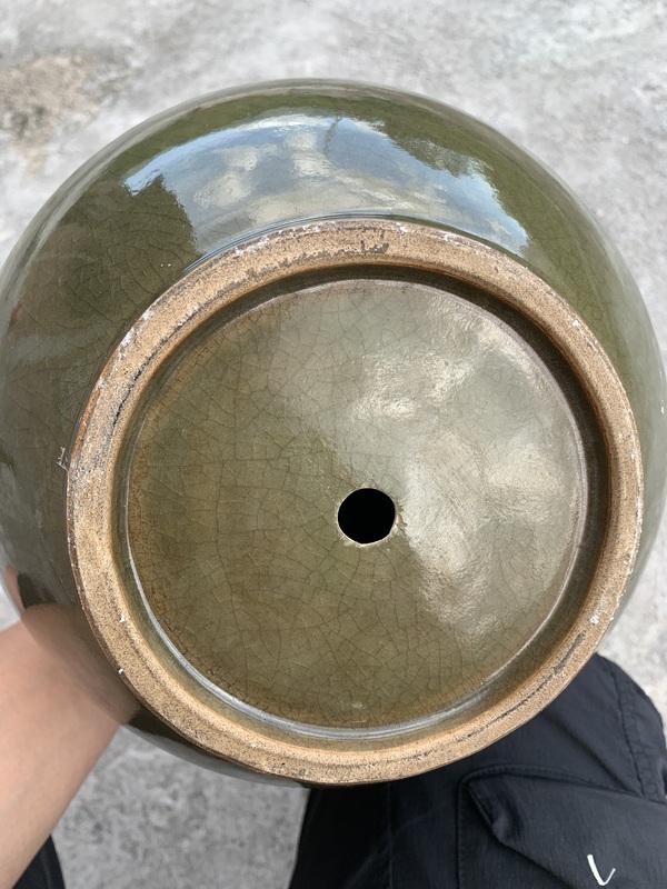古玩陶瓷晚清民國·橄欖綠哥釉大天球瓶拍賣,當前價格2688元