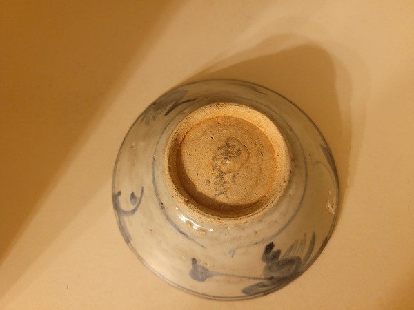 古玩陶瓷明中期墨書款青花花卉紋碗拍賣,當前價格480元