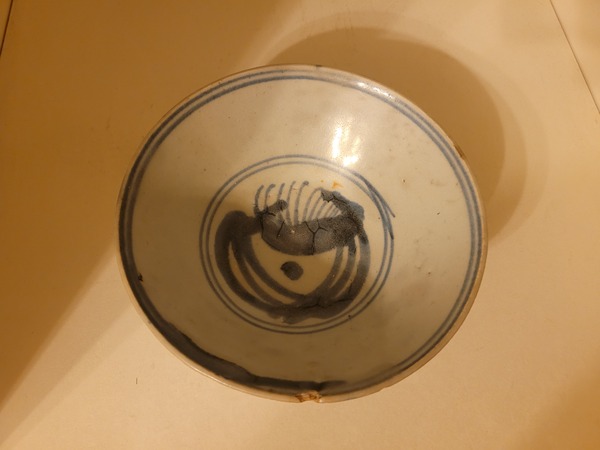 古玩陶瓷明中期墨書款青花花卉紋碗拍賣,當前價格480元