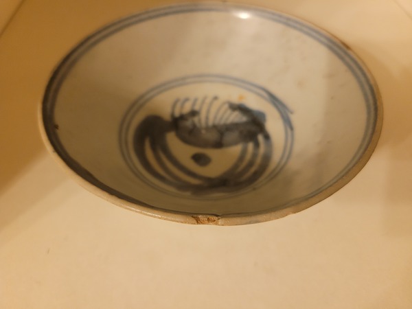 古玩陶瓷明中期墨書款青花花卉紋碗拍賣,當前價格480元