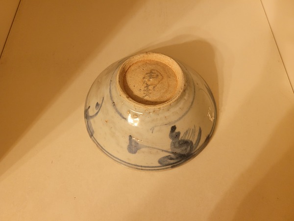 古玩陶瓷明中期墨書款青花花卉紋碗拍賣,當前價格480元