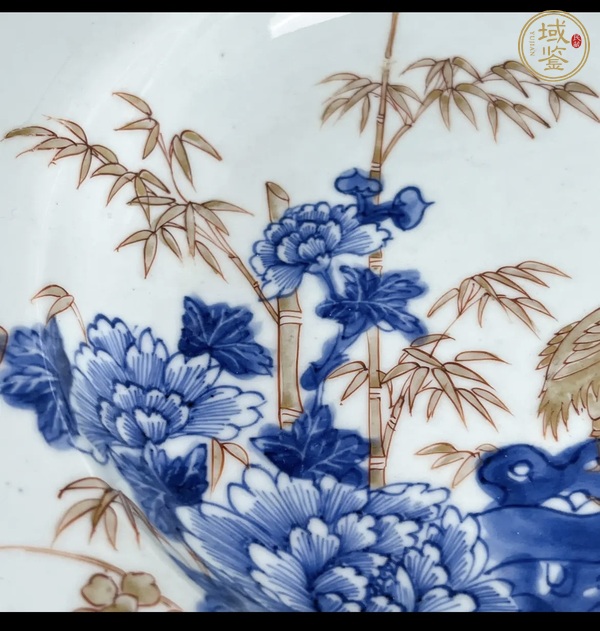 古玩陶瓷青花加彩鶴紋盤真品鑒賞圖