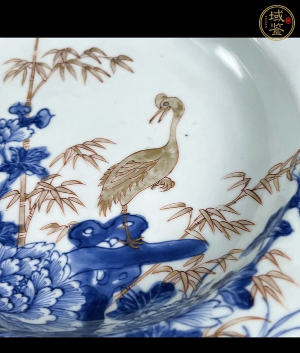 古玩陶瓷青花加彩鶴紋盤真品鑒賞圖