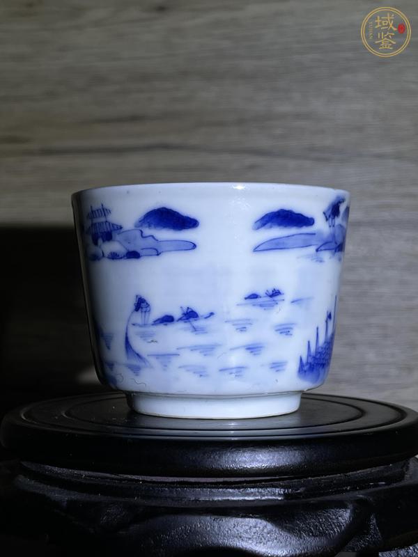 古玩陶瓷青花漁樵耕讀圖茶杯真品鑒賞圖