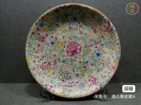 古玩陶瓷百花不落地粉彩盤真品鑒賞圖