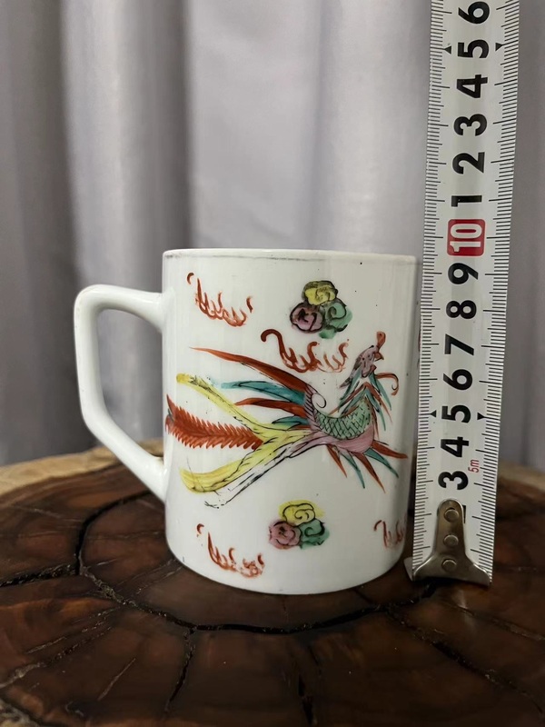 古玩陶瓷民國粉彩龍鳳紋把杯拍賣,當前價格450元