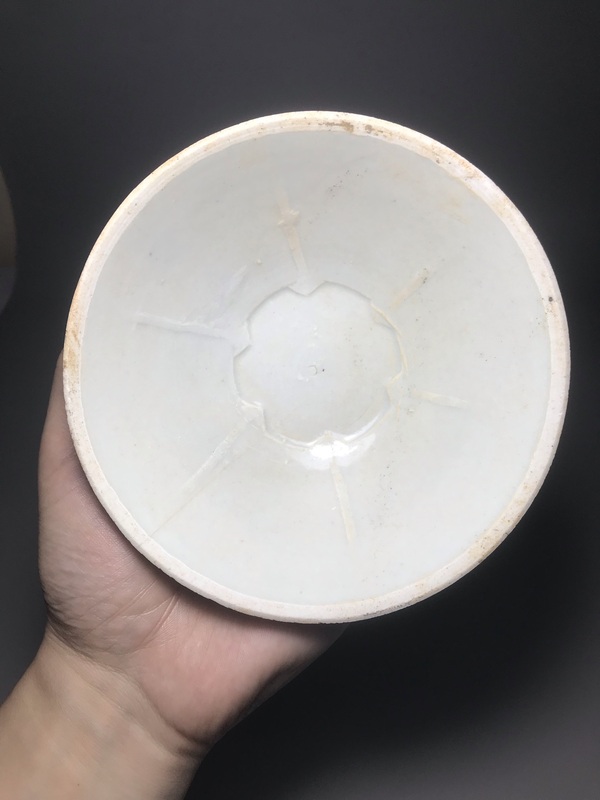 古玩陶瓷精美青白釉出筋梅花斗笠碗拍賣,當前價格999元