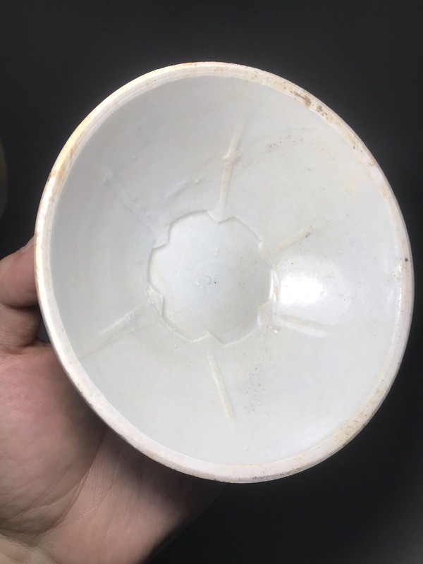 古玩陶瓷精美青白釉出筋梅花斗笠碗拍賣,當前價格999元