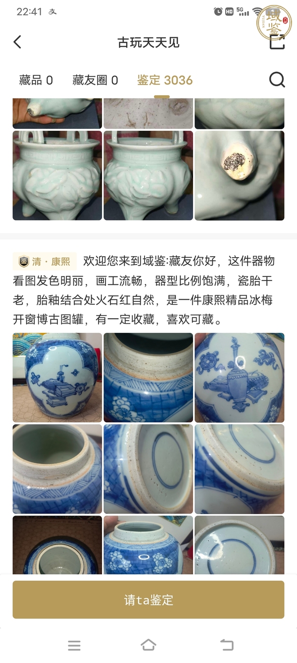 古玩陶瓷青花冰梅開窗博古紋罐 真品鑒賞圖