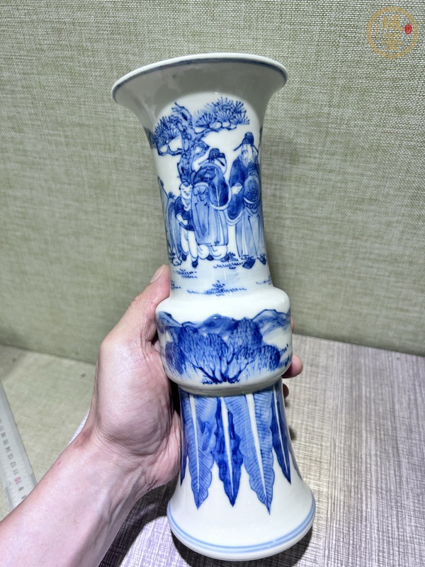 古玩陶瓷青花人物花菇真品鑒賞圖