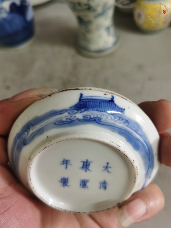 古玩陶瓷青花人物故事愛(ài)蓮圖紋印盒真品鑒賞圖