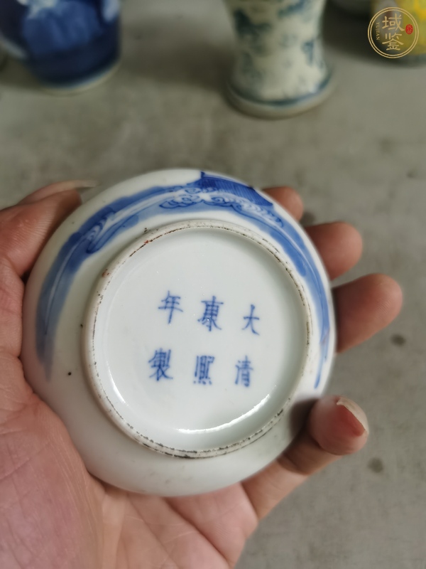 古玩陶瓷青花人物故事愛(ài)蓮圖紋印盒真品鑒賞圖