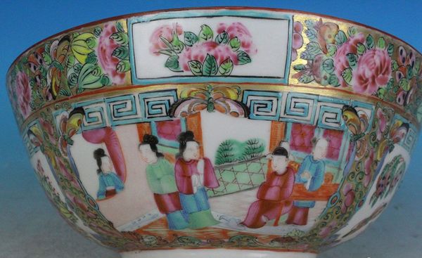 古玩陶瓷請(qǐng)代咸豐廣彩開窗人物潘趣大碗拍賣,當(dāng)前價(jià)格9800元