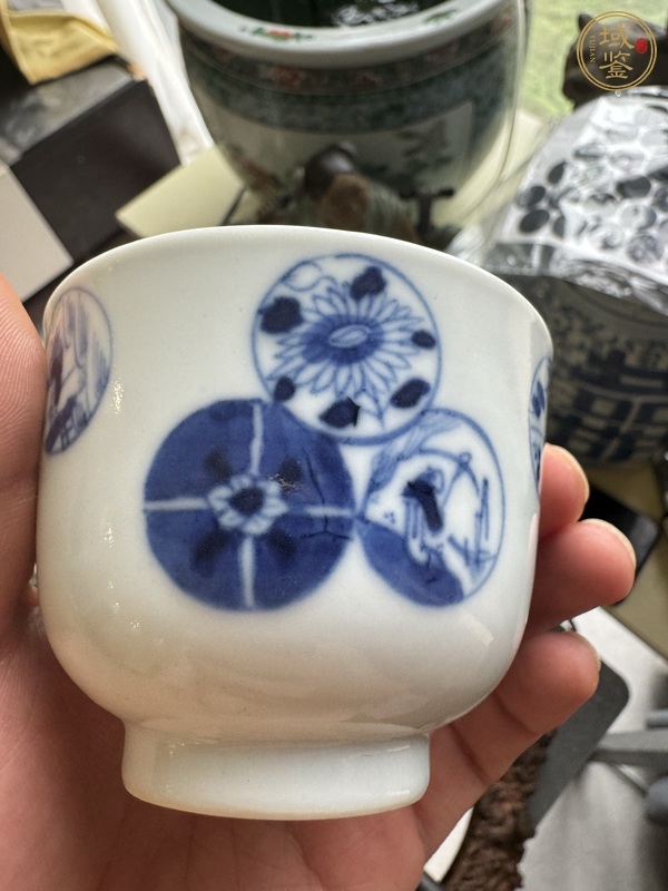 古玩陶瓷皮球花青花杯真品鑒賞圖