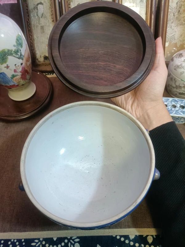 古玩陶瓷光緒霽藍釉四系高足暖鍋拍賣,當前價格5888元