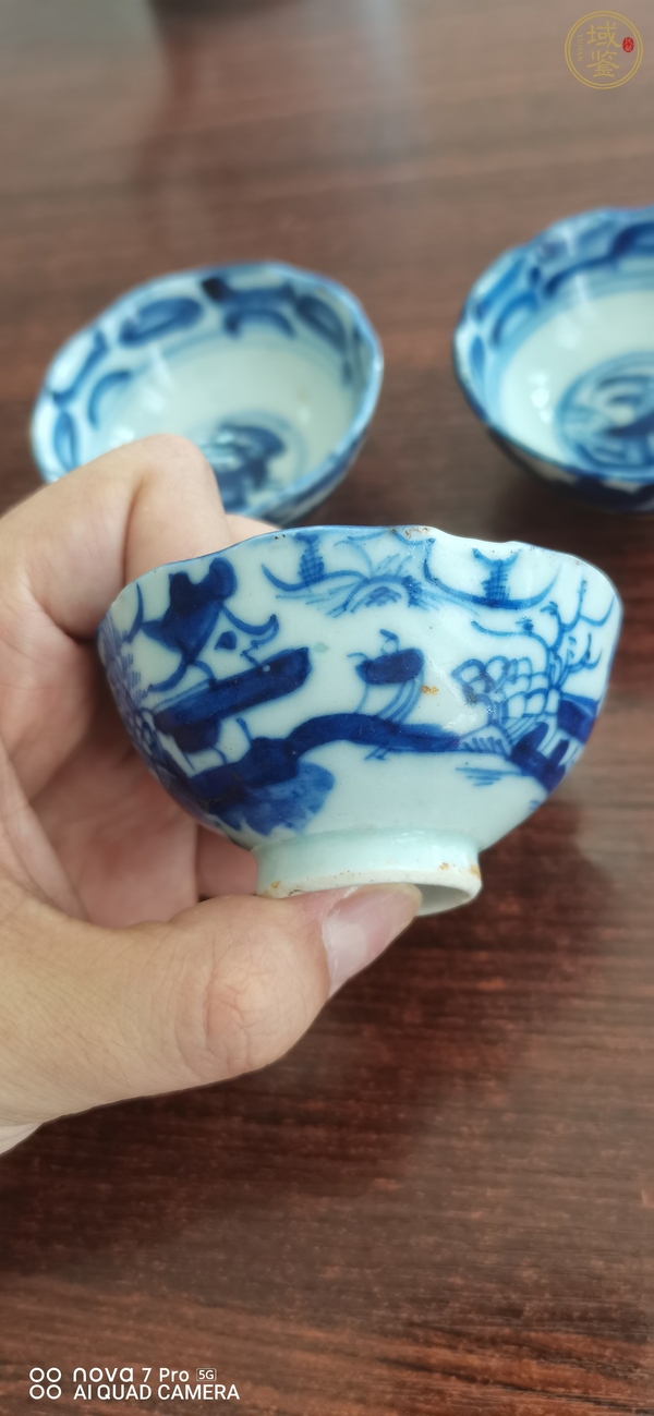 古玩陶瓷道光·葵口·青花山水人物紋杯一組真品鑒賞圖