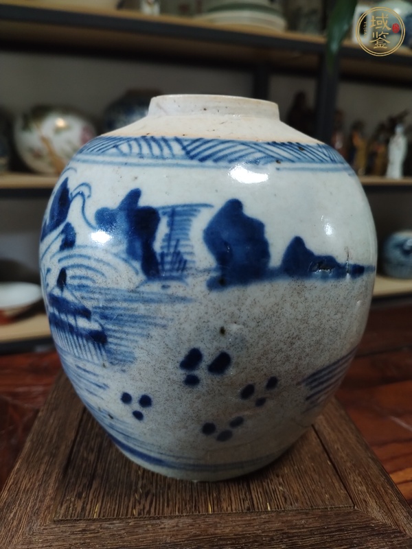 古玩陶瓷山水紋青花罐真品鑒賞圖