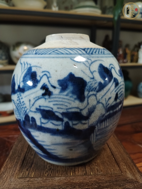 古玩陶瓷山水紋青花罐真品鑒賞圖