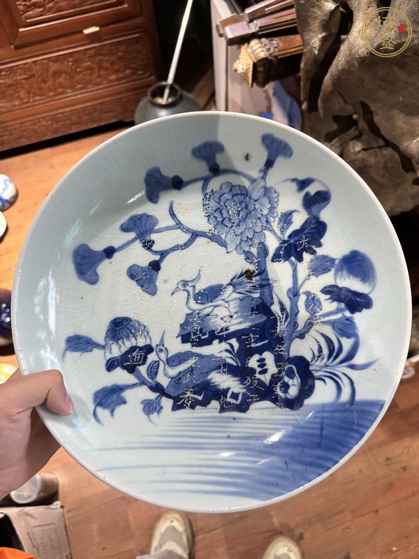 古玩陶瓷青花花鳥(niǎo)臥盤真品鑒賞圖