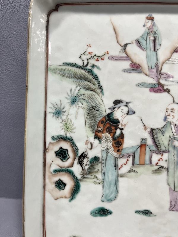 古玩陶瓷清中晚期同光粉彩人物繪畫茶盤拍賣,當前價格6800元