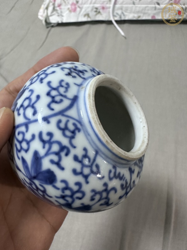 古玩陶瓷花卉紋青花水盂真品鑒賞圖