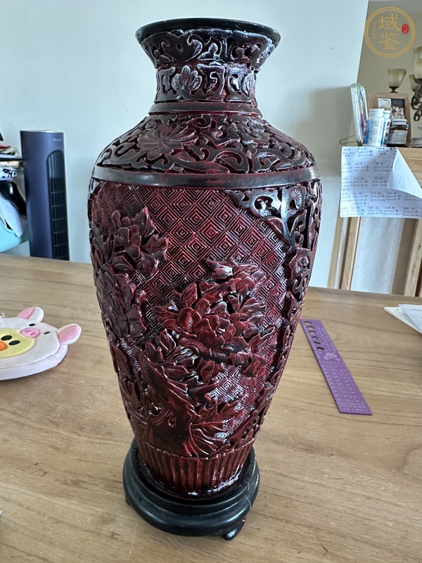 古玩雜項(xiàng)剔紅漆器花瓶真品鑒賞圖