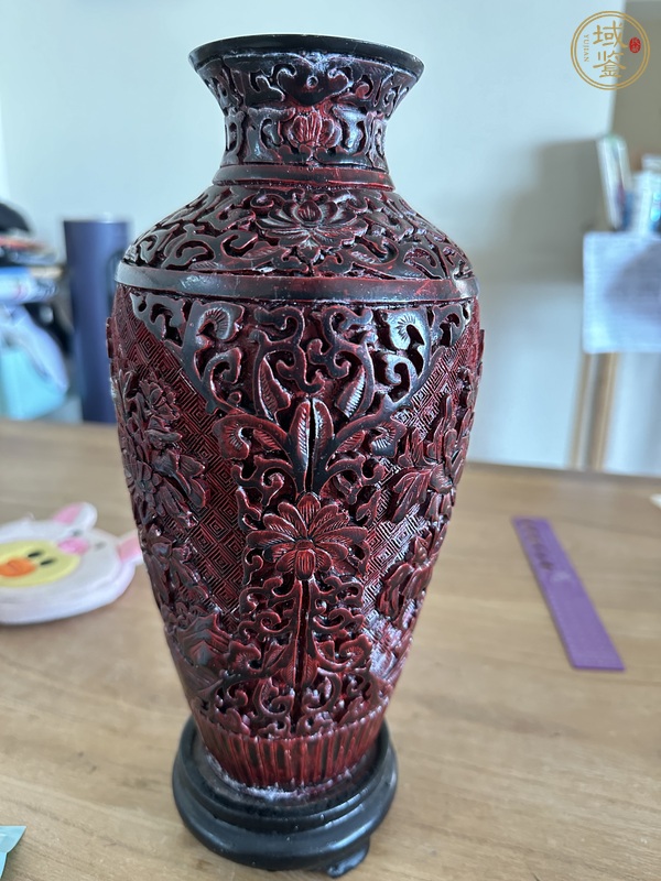 古玩雜項(xiàng)剔紅漆器花瓶真品鑒賞圖