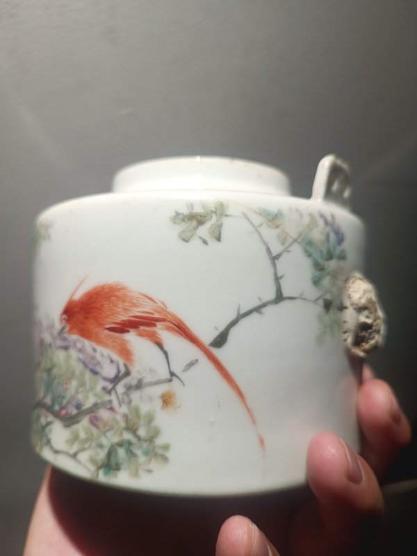 古玩陶瓷晚清淺降彩名家花鳥詩文僧帽壺拍賣,當前價格1600元