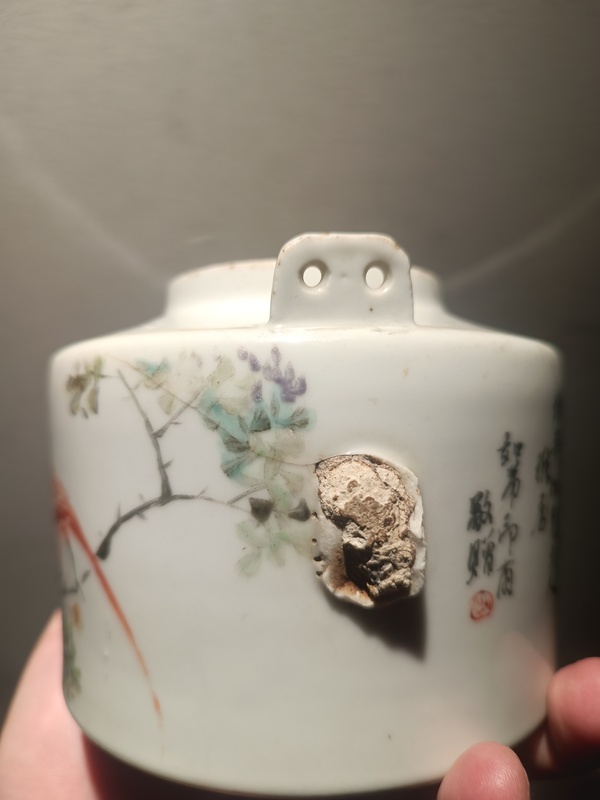 古玩陶瓷晚清淺降彩名家花鳥詩文僧帽壺拍賣,當前價格1600元