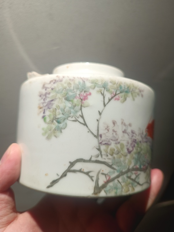古玩陶瓷晚清淺降彩名家花鳥詩文僧帽壺拍賣,當前價格1600元