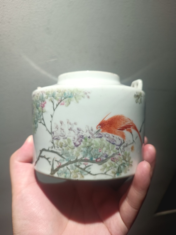 古玩陶瓷晚清淺降彩名家花鳥詩文僧帽壺拍賣,當前價格1600元