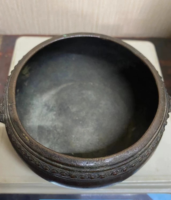 古玩銅器清中期天雞耳鼓式銅爐拍賣,當前價格4500元