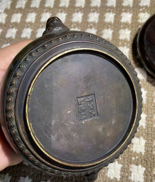 古玩銅器清中期天雞耳鼓式銅爐拍賣,當前價格4500元
