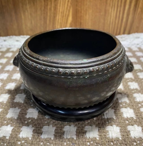 古玩銅器清中期天雞耳鼓式銅爐拍賣,當前價格4500元