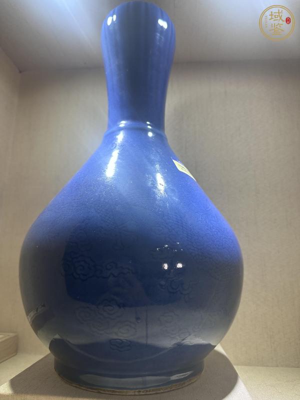 古玩陶瓷霽藍釉刻云龍蒜頭瓶真品鑒賞圖