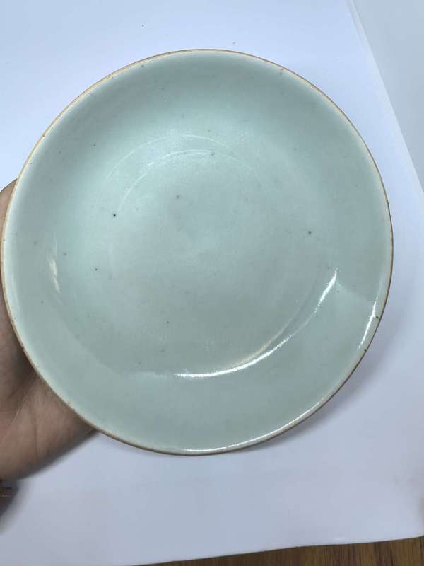 古玩陶瓷清嘉慶年制豆青釉大盤拍賣,當前價格128元