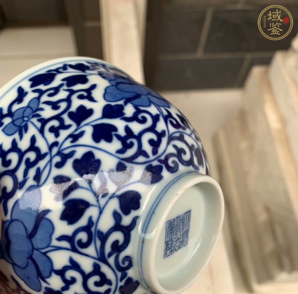 古玩陶瓷青花纏枝花卉紋茶碗，注意品相真品鑒賞圖