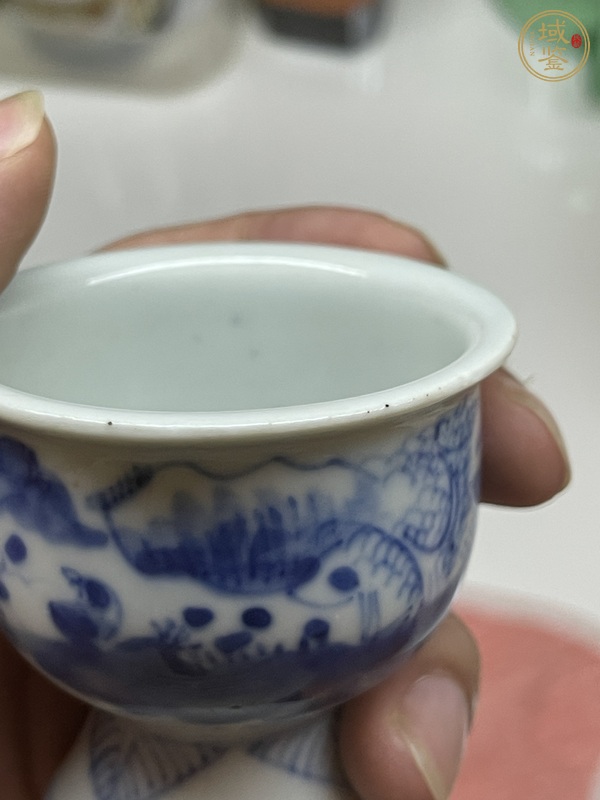 古玩陶瓷青花山水人物高足杯真品鑒賞圖